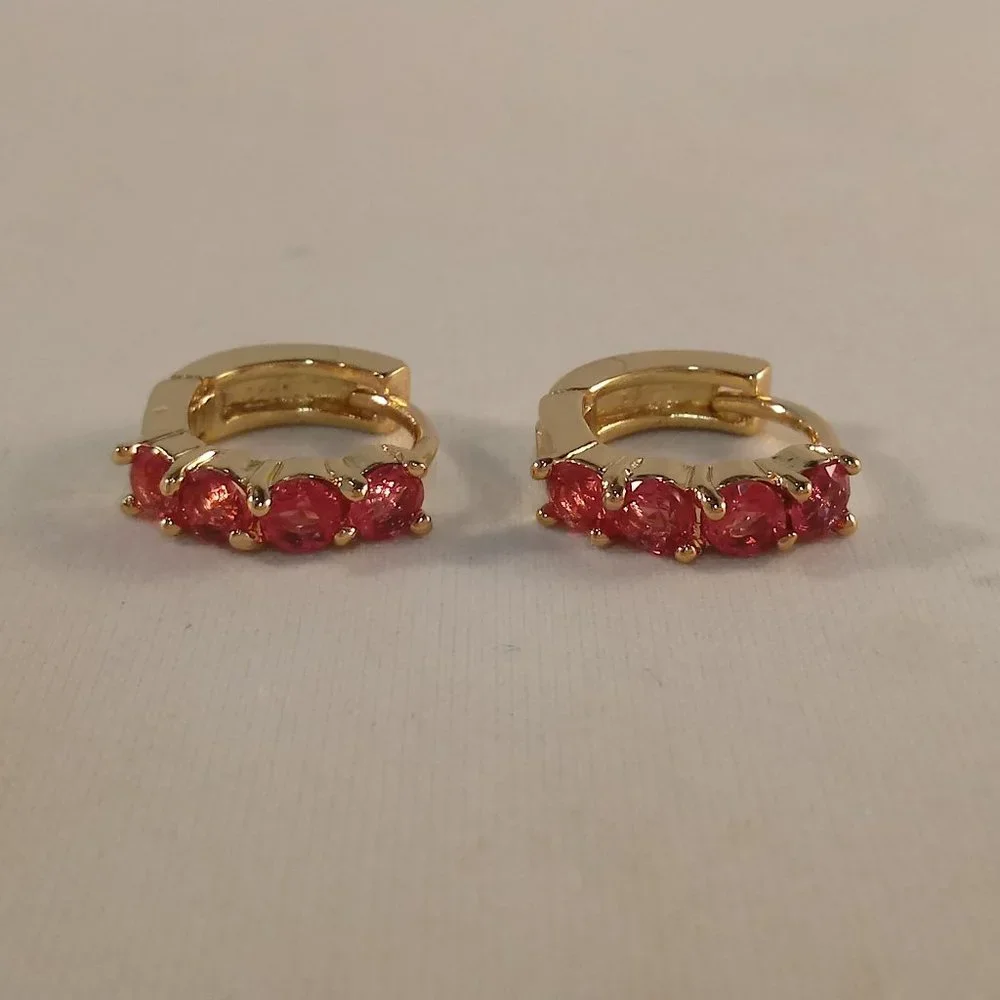18K Yellow Gold Filled Small Ruby Red Diamond Zircon Hoop Huggie Earrings Gift